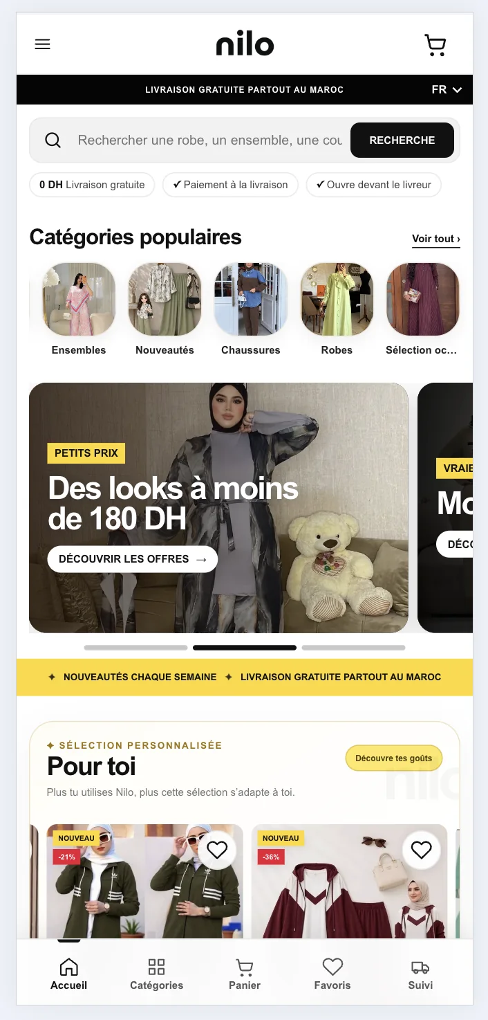 Capture réelle de la page d'accueil Nilo.ma